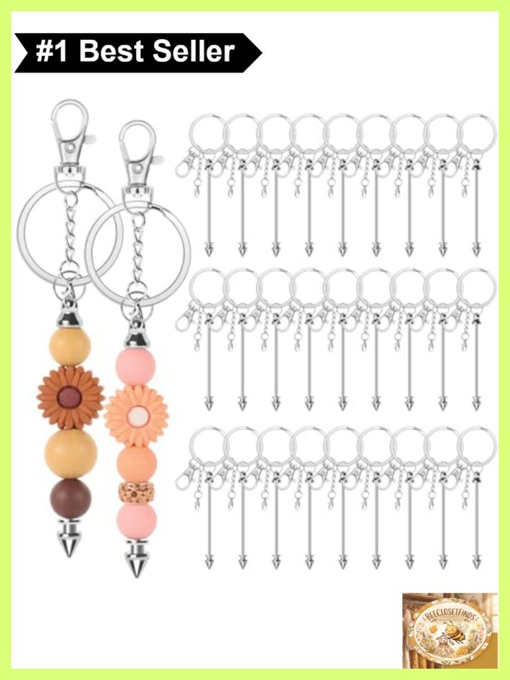 30 Pack Beadable Keychain Bars Metal DIY Keychain Making Kit Crafts